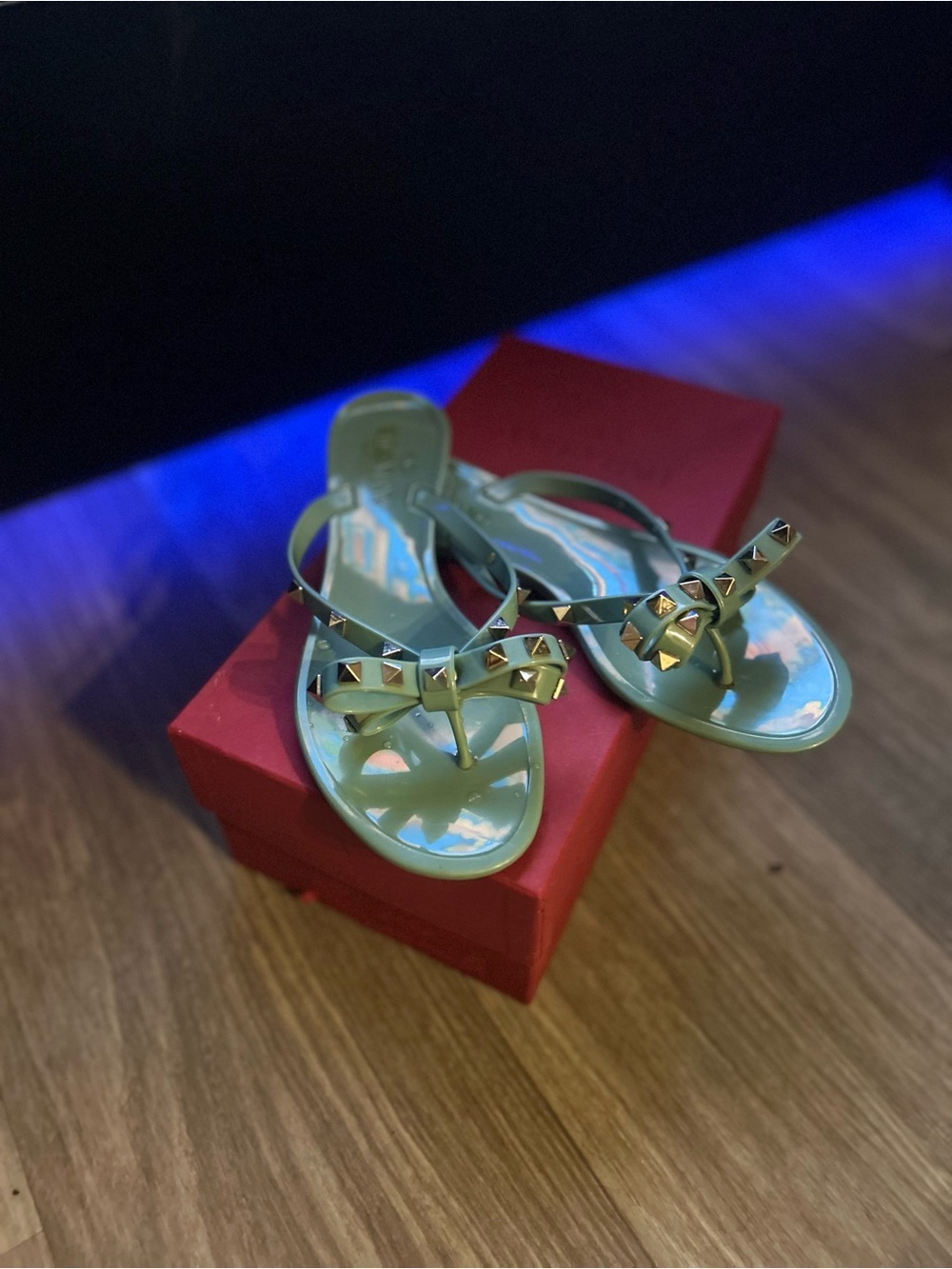 Valentino Mint Green Rockstud Jelly Flat Sandals